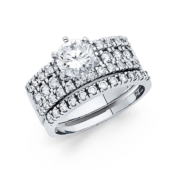 14k 4-Row Round Fishtail & 6-Prong 1.25CT CZ Ring